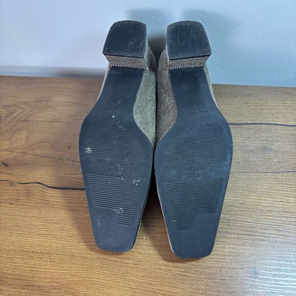 VTG Stuart Weitzman Pumps Sz 8 AA Extra Narrow Beige Gray Square Toe Chunky Heel - Picture 11 of 12